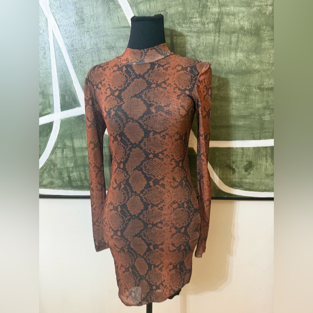 Topshop Brown Snake Print Dress